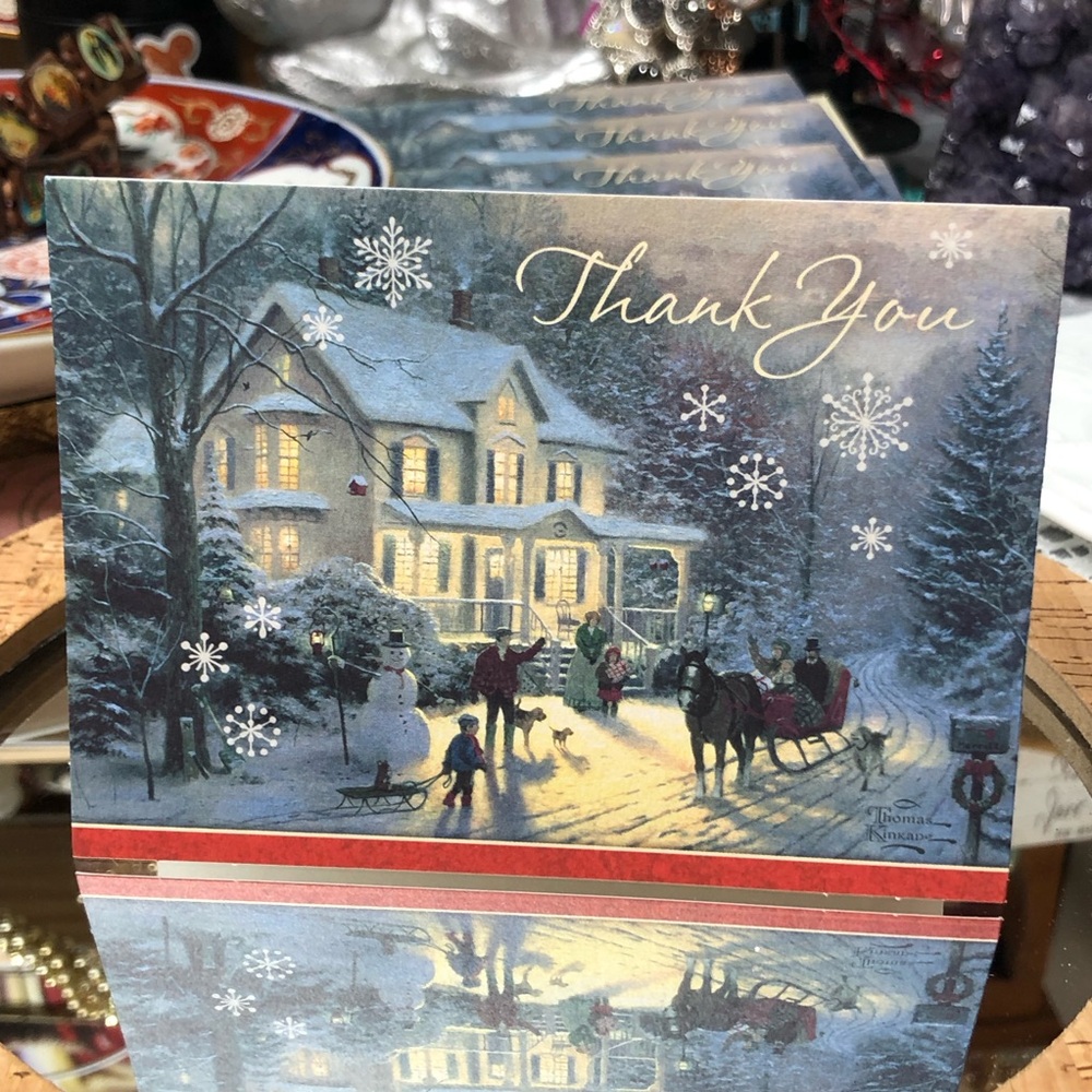 🎄Vintage 1990 Hallmark Thomas Kinkade Winter Scene Thank You Cards